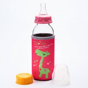 Бутылочка для кормления стеклянная, ср. поток, с крышкой, 300 мл, от 0 мес., цвет МИКС