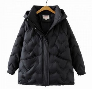 Зимняя стеганая куртка с капюшоном и воротником, черный