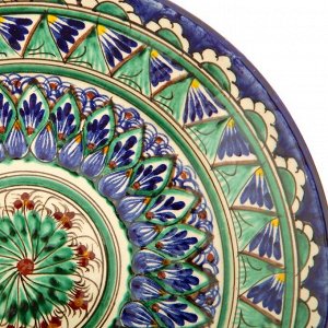 Тарелка Риштанская Керамика "Цветы", 22 см, синяя микс
