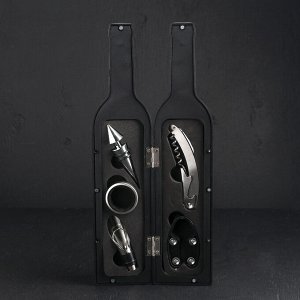Набор для вина «Бутылка», 5 предметов: пробка, кольцо, каплеуловитель, штопор, нож для срезания фольги