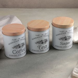 Банки жестяные для хранения сыпучих продуктов Sugar Coffee Tea, 1,2 л, 10,5*14 см, 3 шт, цвет серый