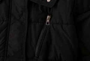 Пуховик зимний стеганый с капюшоном на молнии, пояс на кулиске, синий