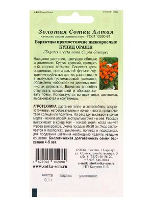 Семена Бархатцы «Купид Оранж», 0.1 г, прямостоячие, «Золотая Сотка Алтая»