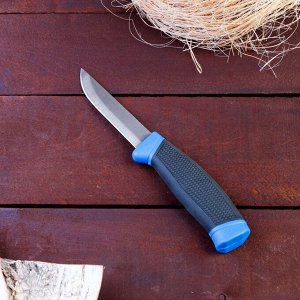 Нож туристический "Арн", лезвие 9,5см, рукоять черная с синим, пластмассовые ножны