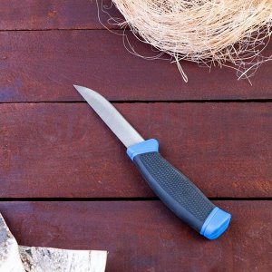 Нож туристический "Арн", лезвие 9,5см, рукоять черная с синим, пластмассовые ножны