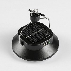 Фонарь подвесной, аккумуляторный, 2 режима, солнечная батарея, USB, чёрный, 12х4 см