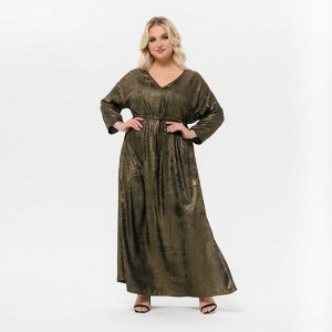 Платье длинное, вечернее,  с V - вырезом, с кулисой под линией груди, "темное золото"