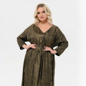 Платье длинное, вечернее,  с V - вырезом, с кулисой под линией груди, "темное золото"