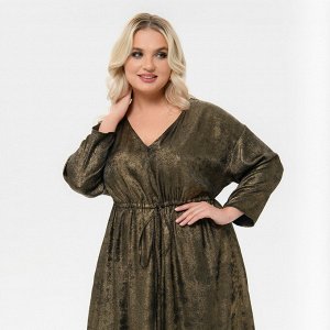 Платье длинное, вечернее,  с V - вырезом, с кулисой под линией груди, "темное золото"