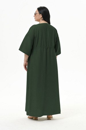 Платье с V-вырезом и кулисой под линией груди из фактурной вискозы, цвет "изумрудный"