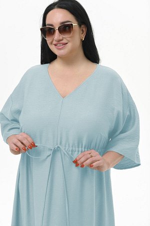 Платье с V-вырезом и кулисой под линией груди из фактурной вискозы, цвет "небесный"