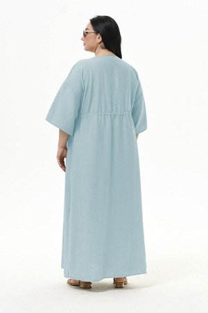 Платье с V-вырезом и кулисой под линией груди из фактурной вискозы, цвет "небесный"