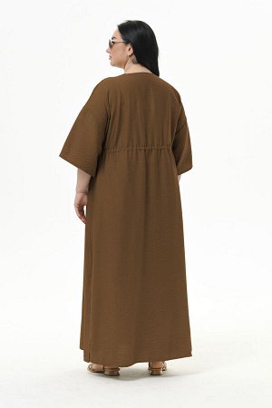 Платье с V-вырезом и кулисой под линией груди из фактурной вискозы, цвет "корица"