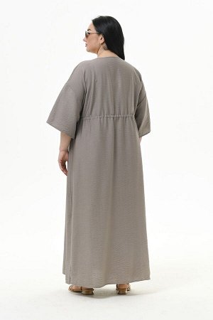 Платье с V-вырезом и кулисой под линией груди из фактурной вискозы, цвет "капучино"