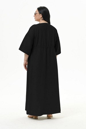 Платье с V-вырезом и кулисой под линией груди из фактурной вискозы, цвет "черный"