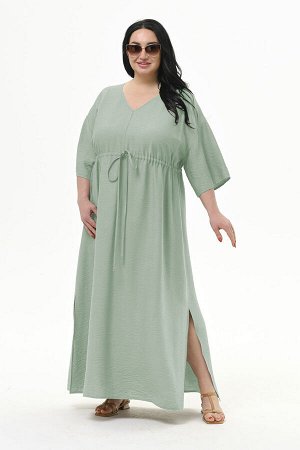 Платье с V-вырезом и кулисой под линией груди из фактурной вискозы, цвет "мята"