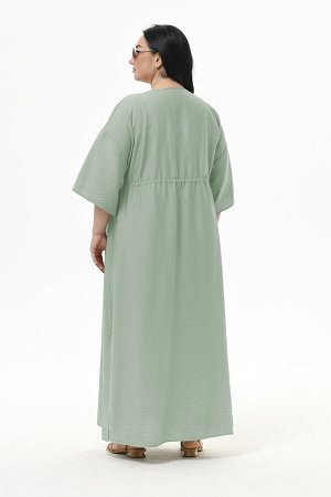 Платье с V-вырезом и кулисой под линией груди из фактурной вискозы, цвет "мята"