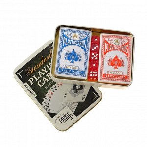 Карты игральные бумажные "Poker range", 2 колоды по 54 шт, 5 кубиков, 25мкр, 8.8х5.7 см