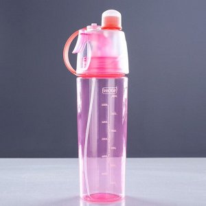 Бутылка для воды 600 мл, спортивная, пульверизатор, трубочка, микс, 8х25.5 см
