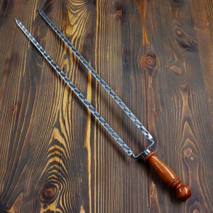 Двойной вилка-шампур с деревянной ручкой, 60см