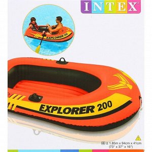 Лодка Explorer 200, 2 местная, 185 х 94 х 41 см, от 6 лет, до 95 кг, 58330NP INTEX