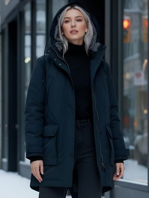 Парка женская зимняя MTFORCE c капюшоном темно-синего цвета 2329TS