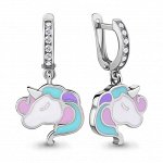Серьги из серебра с фианитом и эмалью
