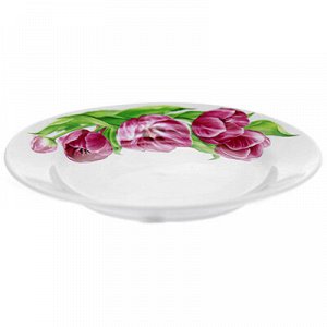Тарелка мелкая фарфоровая "Розовые тюльпаны" д175мм, h25мм, гладкий край (Россия)