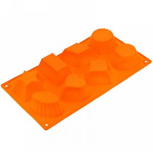 Форма силиконовая для выпекания "Ассорти" на 8 штук, 29,5х16см h3,5см, цвета микс (Китай)
