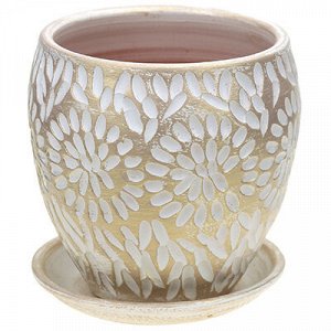 Горшок для цветов керамический "Астра" 1,5л, д15,5см, h14,5см, форма конус-1, белый жемчуг, ручная работа (Россия)