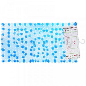 Коврик в ванную "Камешки 3D" 35х69см с присосками цветной, прямоугольный, голубой/серый (Китай)