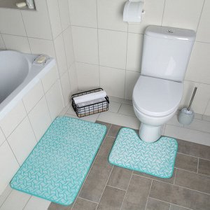 Набор ковриков для ванны и туалета Доляна «Винель», 2 шт: 40x50, 50x80 см, цвет бирюзовый