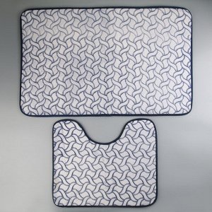 Набор ковриков для ванны и туалета Доляна «Винель», 2 шт: 40x50, 50x80 см, цвет синий