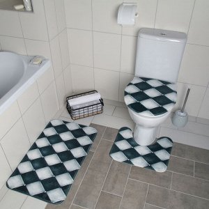 Набор ковриков для ванны и туалета Доляна «Ромбы», 3 шт: 37x45, 37x45, 45x75 см