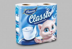 Туалетная бумага HANNY "Classic White", 2 слоя, 4 рулона, 17,5 метров