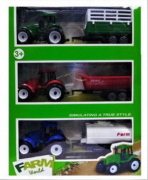 Игровой набор тракторов с прицепами Farm World, 3 шт (А155/А154)