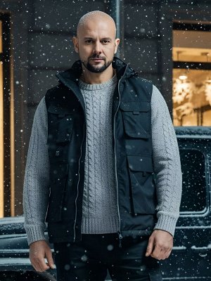 Куртка - жилетка трансформер с подогревом 2 в 1 мужская зимняя черного цвета 6668Ch