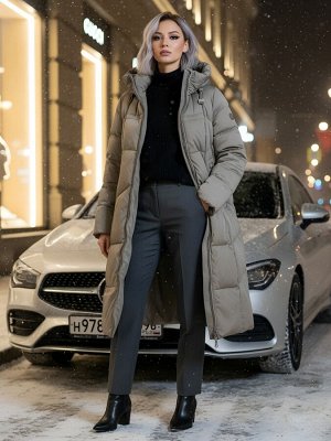 Пальто зимнее утепленное с капюшоном женское светло-коричневого цвета 7702SK