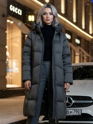 Пальто зимнее утепленное с капюшоном женское зеленого цвета 7702Z