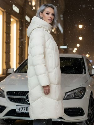 Пальто зимнее утепленное с капюшоном женское бежевого цвета 7702B