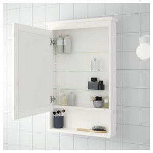 ХЕМНЭС Зеркальный шкаф с 1 дверцей, белый, 63x16x98 см