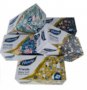 Салфетки-выдергушки HANNY "FRIENDS", 2 слоя, 250 штук в картонном боксе, продажа стяжками по 5 боксов