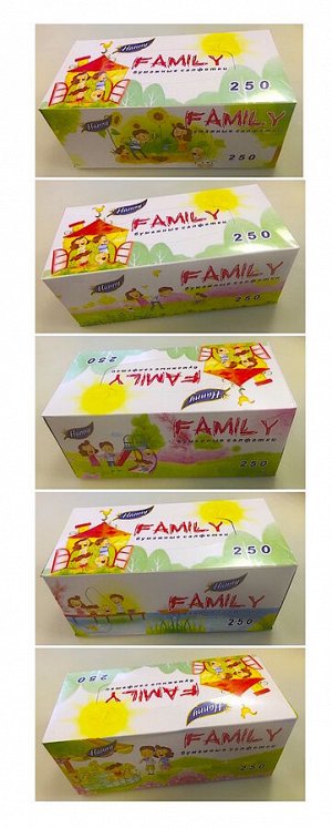 HANNY ®️Салфетки-выдергушки "FAMILY", 2 слоя, 250 штук в картонном боксе, продажа стяжками по 5 боксов