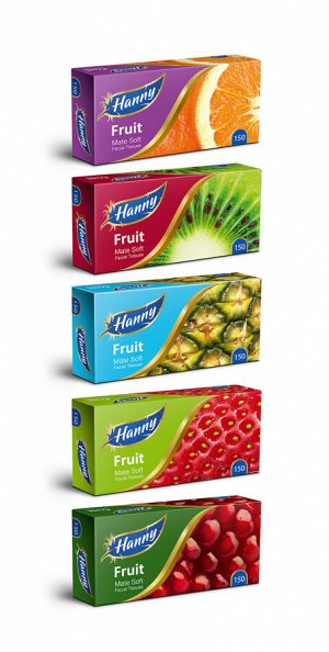 Салфетки-выдергушки HANNY "FRUIT", 2 слоя, 150 штук в картонном боксе, продажа стяжками по 5 боксов