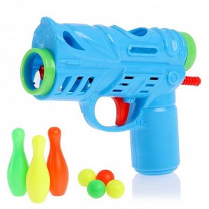 Пистолет «Весёлый боулинг», с кеглями, стреляет шариками, цвета МИКС