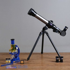 Набор обучающий "Юный натуралист Ultra": телескоп настольный 20х/ 30х/ 40х, съемные линзы, микроскоп 100х/ 200х/ 450х, инструменты для исследований