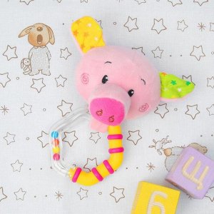 Мягкая игрушка-погремушка «Хрюшка разноцветные ушки»