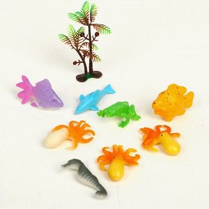 Растущие животные "Морские животные", набор 8шт + дерево