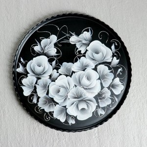 Поднос "Розы на черном" художественная роспись 28 см