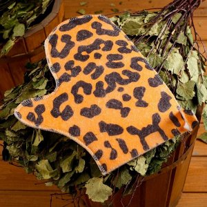 Набор банный "Леопард" с термомепатью ( шапка, коврик, рукавица)
